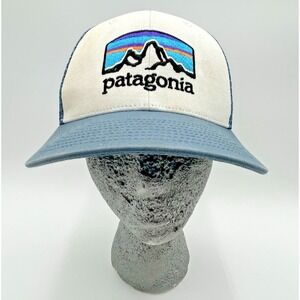 Patagonia Hat Cap Snap Back Mens One Size White Blue Trucker‎ Mesh Embroidered